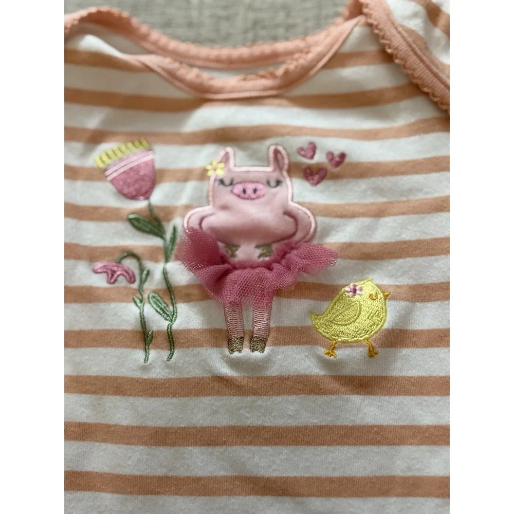 John Deere Baby Girl Bodysuit 3-6M Pink Stripe Pig Tutu Farm Cute One Piece